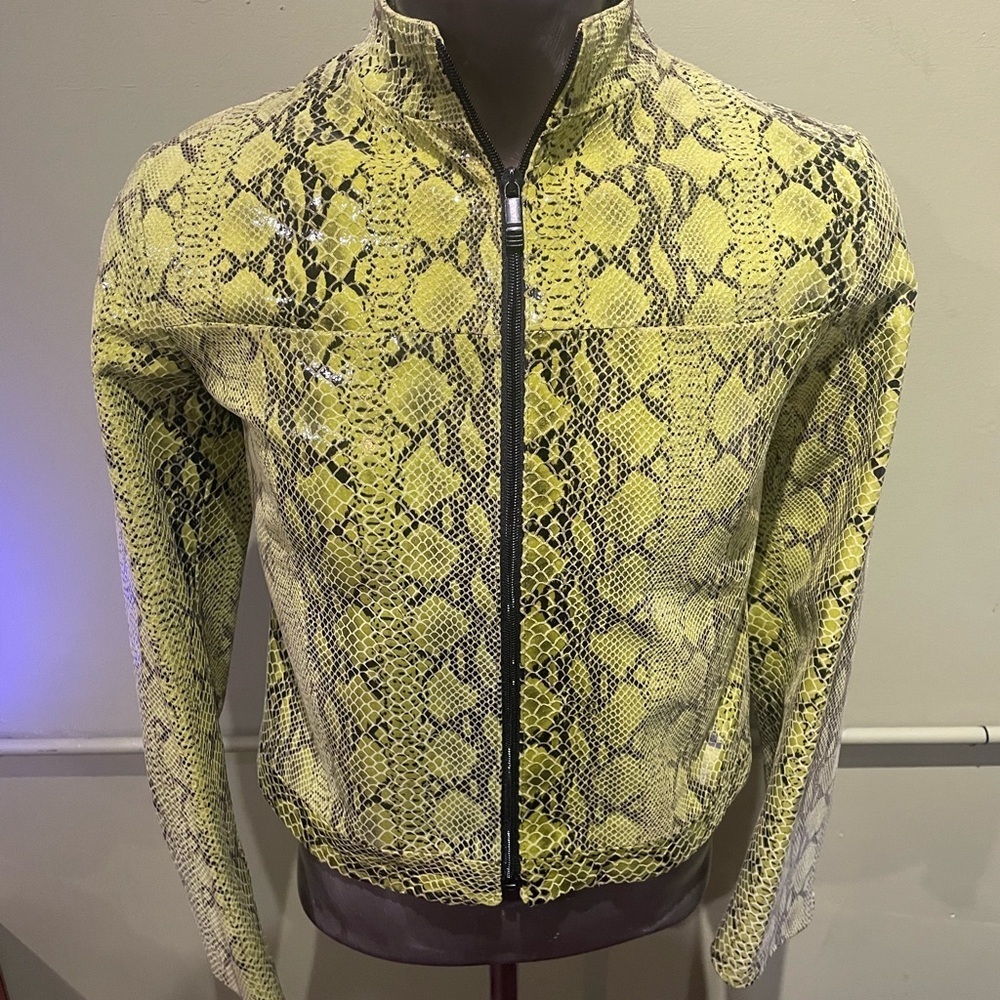 Vera Pelle Women jacket atialan leather green Snake Print Jacket M - Picture 1 of 5